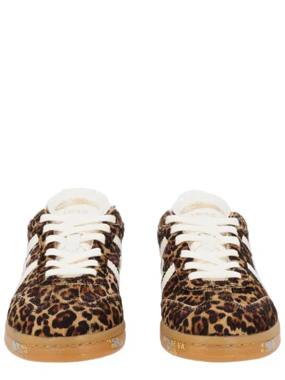 Premiata Multicolor Animal Print Translucent Sole Sneakers In Brown
