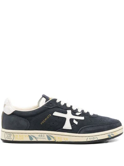 Premiata Navy Blue Low-top Sneakers With Distinctive Logo In Gray