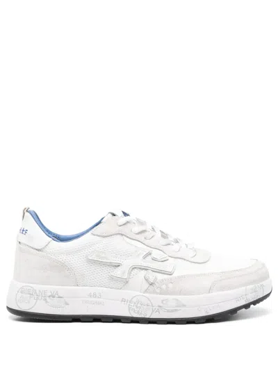Premiata White Nous 8234 Suede-blend Distressed Sneakers In Multi