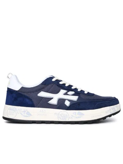 Premiata Nous Blue Leather And Fabric Trainers In White
