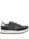 Premiata Layered White Sneakers With Textured Leather And Tpu Overlays In Blue