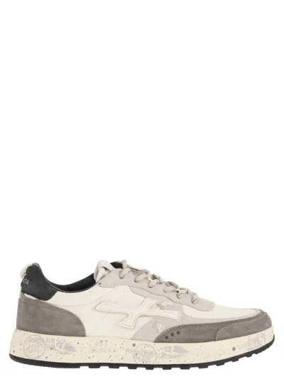 Premiata Nous Leather Sneakers With Suede Inserts In Multi