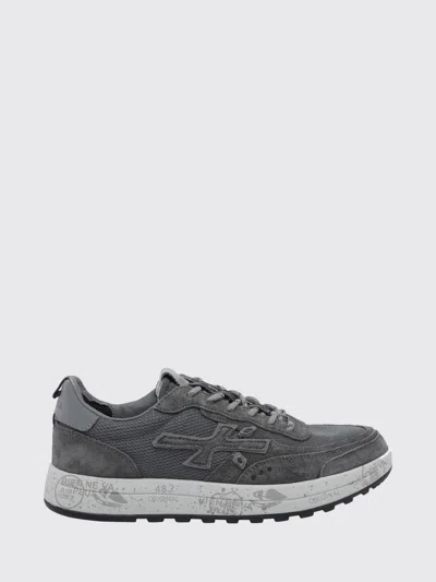 Premiata Nous Mesh And Suede Trainers With Serrated Tread Sole In Gray