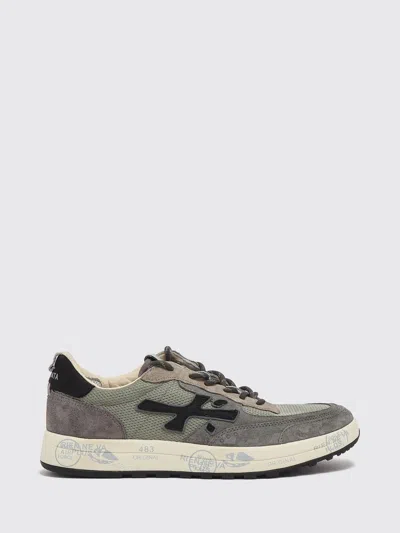 Premiata Nous Mesh And Suede Trainers With Serrated Tread Sole In Gray