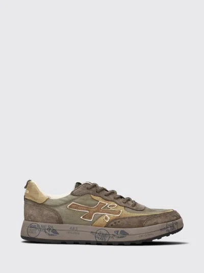 Premiata Nous Mesh And Suede Trainers With Serrated Tread Sole In Green