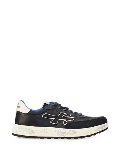 Premiata Layered White Sneakers With Textured Leather And Tpu Overlays In Black