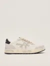 Premiata Low Top Sneakers With Contrast Heel Tab In Gesso Tab Nero