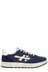 Premiata Layered White Sneakers With Textured Leather And Tpu Overlays In Blue