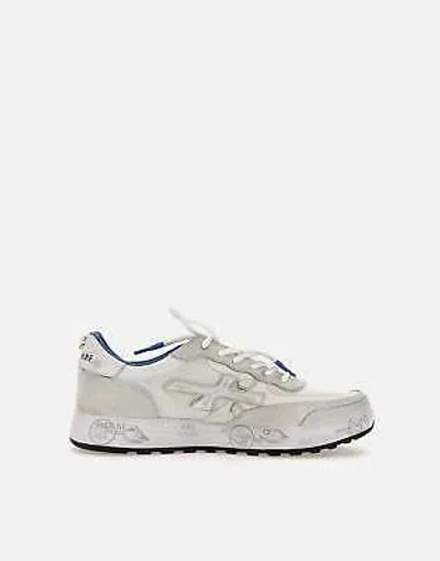 Pre-owned Premiata Nous6657 Leather Ice Sneakers With Blue Profiles 100% Original In Gray