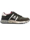 Premiata Lander Sneakers In Green Suede And Fabric In Grigio Verde