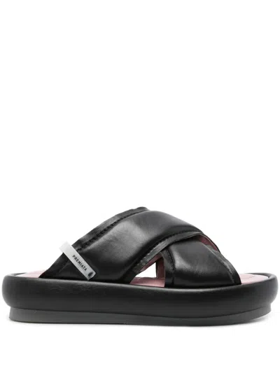 Premiata Padded Leather Slides In Black