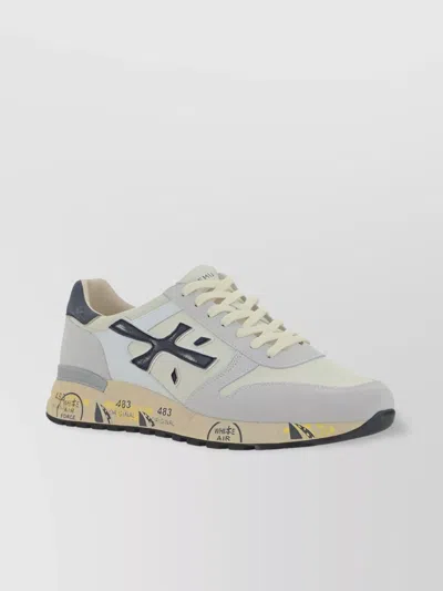 Premiata Paneled Round Toe Sneakers With Contrasting Sole In Blanco