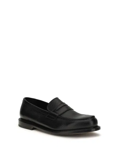 Premiata Parabout Apron Stitching Calfskin Loafer In Black