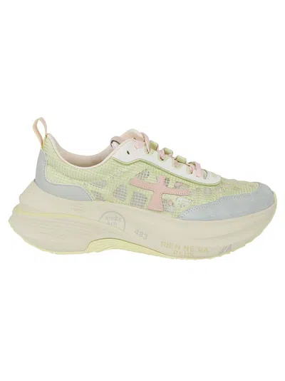 Premiata Pastel Leather And Mesh Sneakers In Green