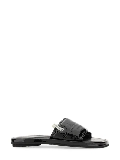 Premiata Patent Leather Slides In Black