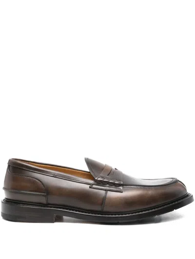 Premiata Leather Penny Loafers Round Toe In Brown