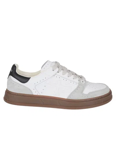 Premiata Perforated Leather Low-top Sneakers With Suede Inserts In White