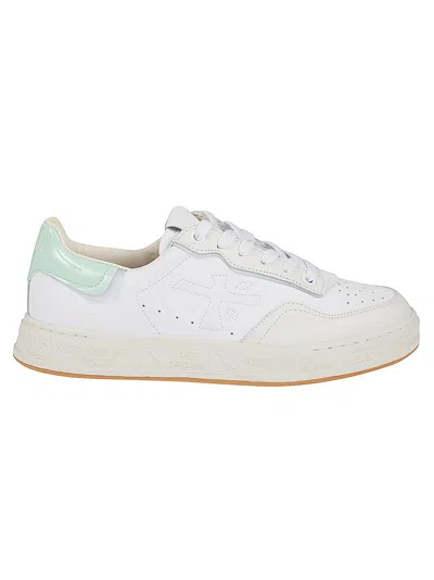 Premiata Perforated Leather Sneakers With Textured Rubber Sole In White