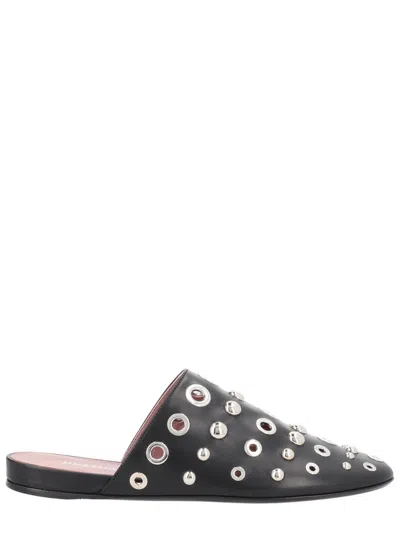 Premiata Pointed Toe Studded Calfskin Sabot In Black