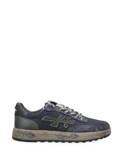 Premiata Charcoal Rubber Fabric Shoes In Blue