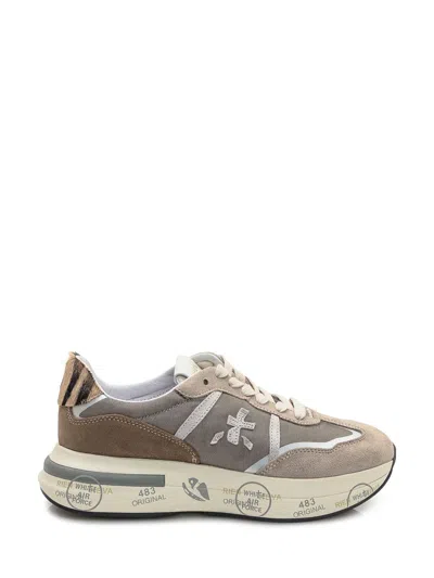 Premiata Leather And Suede Sneakers With Animalier Detailing In Brown