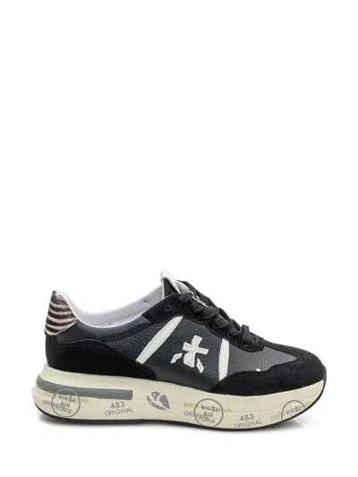 Premiata Leather And Suede Sneakers With Animalier Details In Black