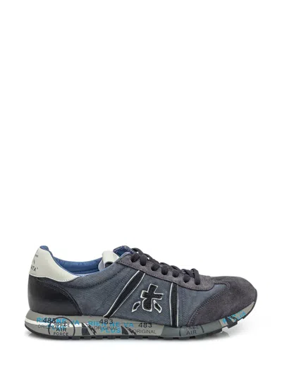 Premiata Sneakers Lander In Suede And Fabric Blue In Multi