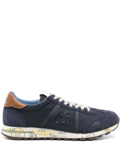 Premiata Premium Blue Sneakers With Suede Accents And Cushioned Sole In Brown