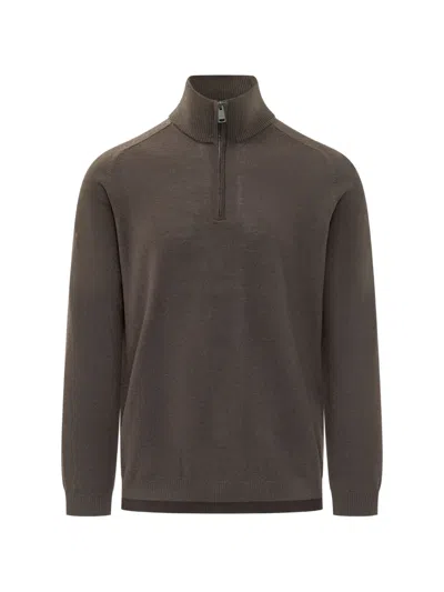 Premiata Quarter-zip Wool Sweater In Brown
