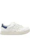 Premiata Low Top Leather Sneakers With Contrast Heel Tab In White