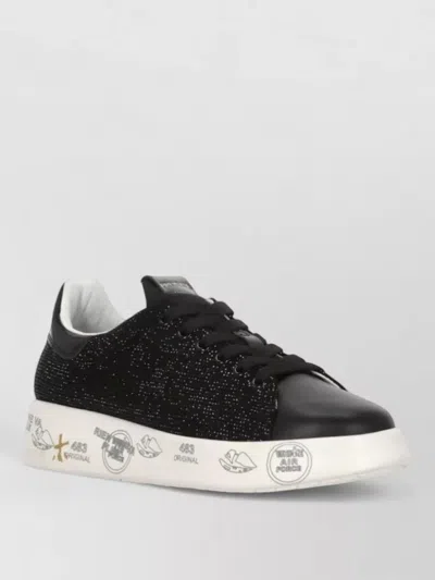 Premiata Rhinestone Detail Low Top Leather Sneakers In Black