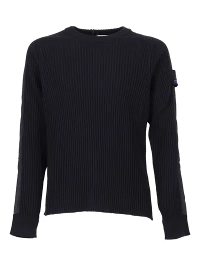 Premiata Finely Ribbed Crew Neck Sweater In Virgin Wool In Black