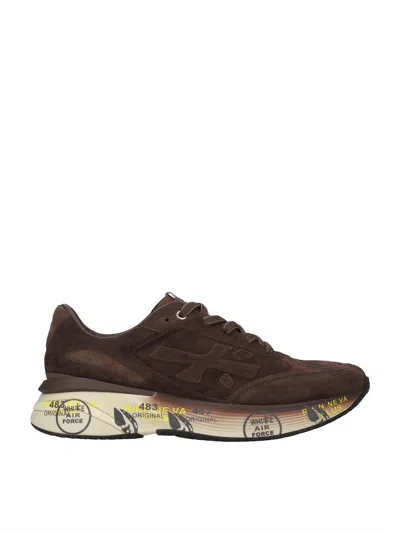 Premiata Rich Brown Suede Graphic Text Sneakers In Multi