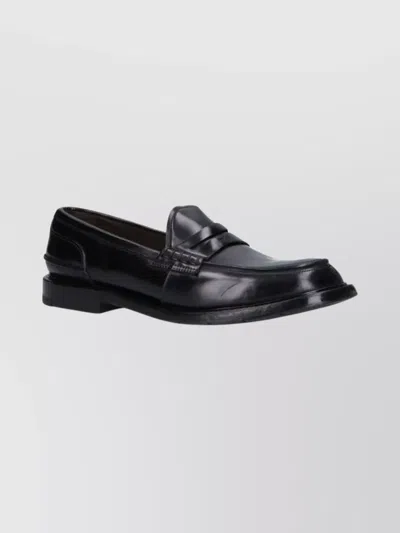 Premiata Round Toe Leather Loafers With Penny Strap In Black