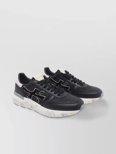 Premiata Round Toe Leather Sneakers With Contrasting Sole In Multi