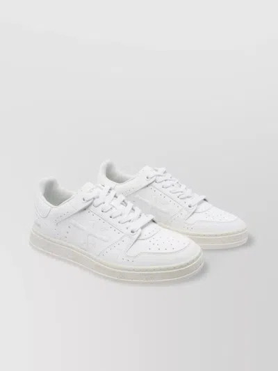 Premiata Round Toe Leather Sneakers With Perforated Upper In White
