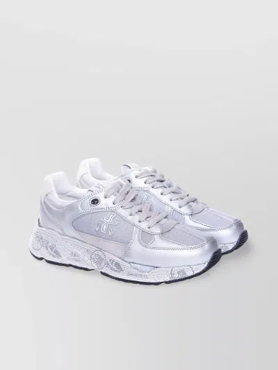 Premiata Round Toe Metallic Finish Sneakers