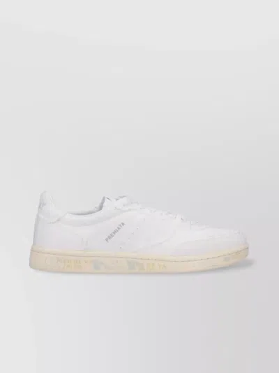 Premiata Round Toe Perforated Low Top Sneakers In White