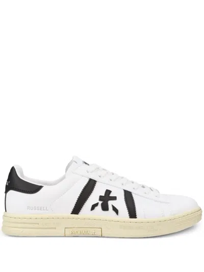 Premiata Russell Sneakers In White Leather Top Black In Multi