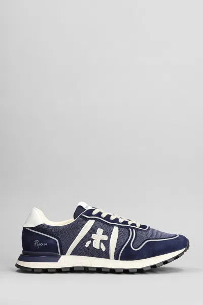 Premiata Ryan Sneakers In Blue Suede And Fabric