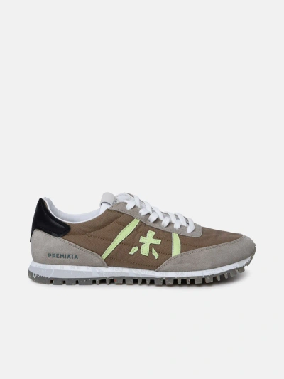 Premiata 'sean' Brown Leather And Fabric Sneakers
