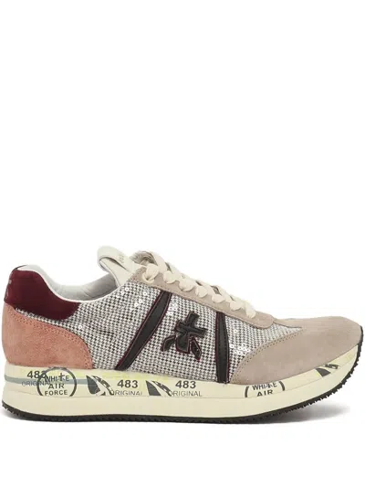 Premiata Sequin-embellished Sneakers In Neutral