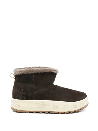 Premiata Shearling-trim Newpuffd Boots In Brown