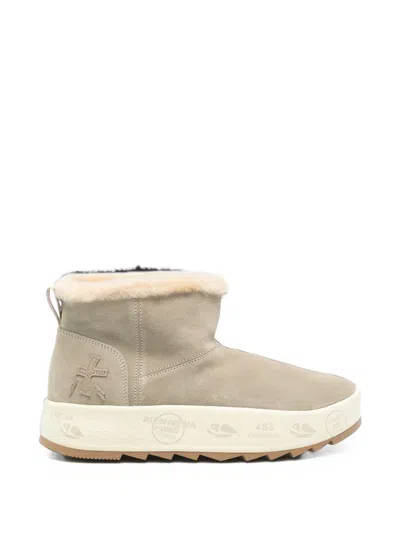 Premiata Shearling-trim Suede Ankle Boots In Brown
