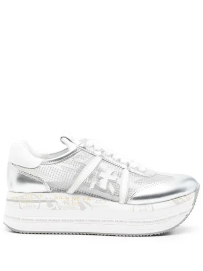 Premiata Beth Sneakers In Silver Leather And Fabric