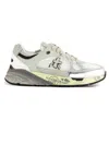 Premiata Mase Sneakers In White Leather And Fabric In Silver