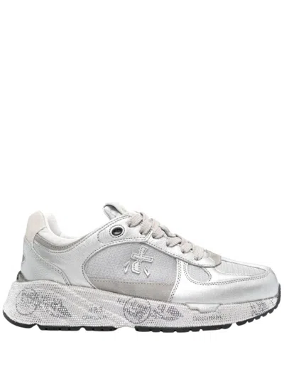 PREMIATA SILVER LEATHER SNEAKERS WITH TEXTURED FINISH