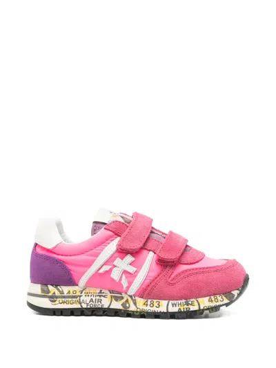 Premiata Kids' Sky V Touch-strap Sneakers In Pink