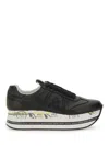 Premiata Beth Sneakers In Fabric And Black Leather In Black