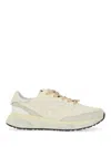 Premiata Light Beige Calf Leather Low-top Sneakers With Metallic Accents In Multi